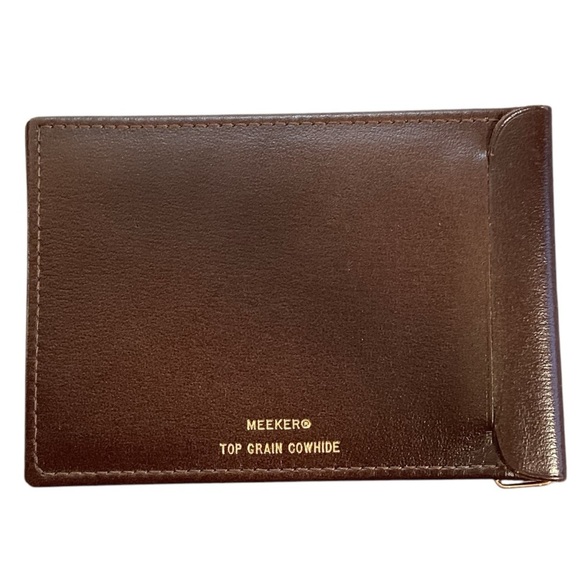 Meeker Men’s Brown Leather Top Grain Cowhide Bifold Money Clip NWOT Vintage 80s - Picture 1 of 6